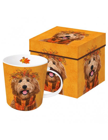 Jesienny Pies Kubek Porcelanowy w Ozdobnym Pudełku 350 ml