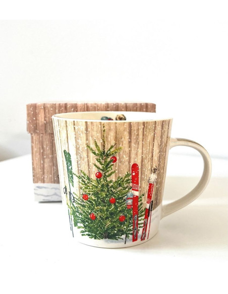 "Choinka i Narty" Kubek Porcelanowy w Ozdobnym Pudełku 350 ml