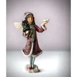 Figurka Zimowa dziewczynka z ptaszkiem 15cm 2