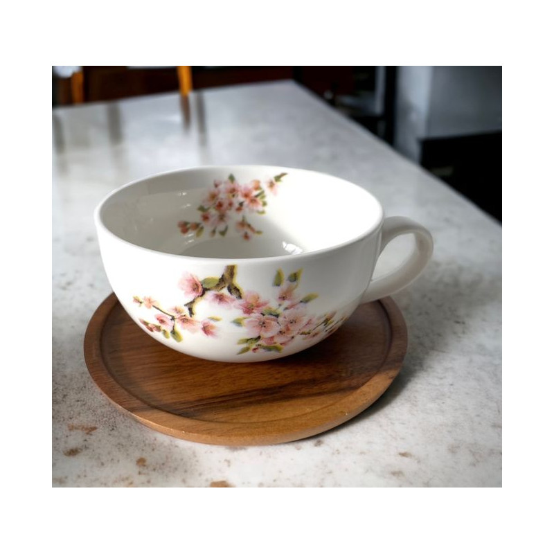 Kwiat Wiśni Filiżanka z Drewnianym...