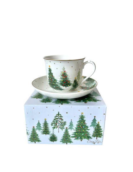 Świąteczne Choinki Filiżanka Porcelanowa ze Spodkiem