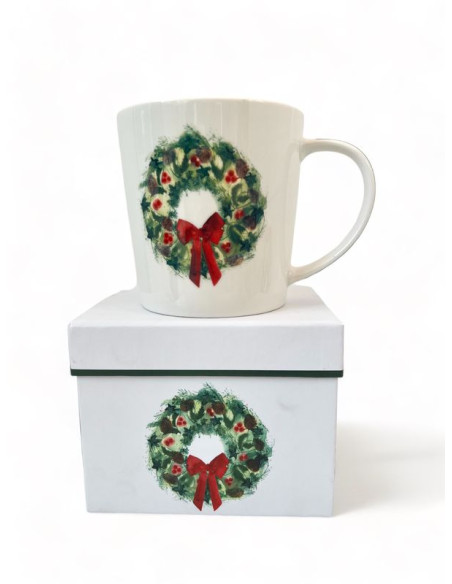Świąteczny Wieniec Kubek Porcelanowy w Ozdobnym Pu