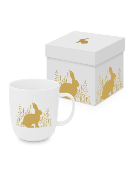 Wielkanocny Złoty Zając Kubek Porcelanowy w Ozdobnym Pudełku 400 ml