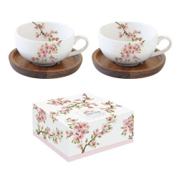 SAKURA Kpl. 2 filiżanek z drewnianymi spdeczkami 120ml