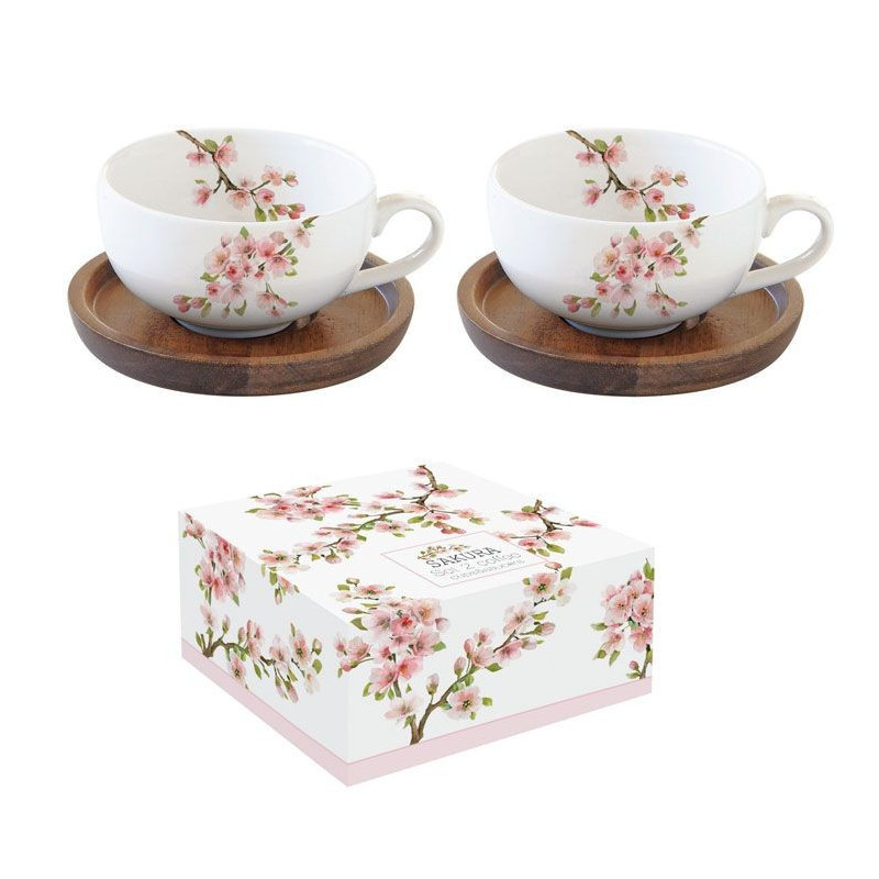 SAKURA Kpl. 2 filiżanek z drewnianymi spdeczkami 120ml