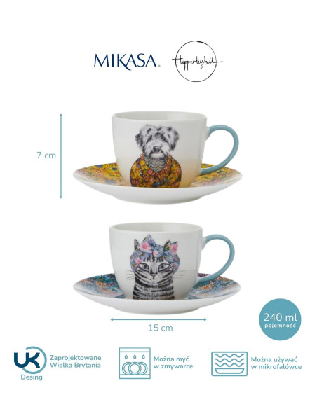 Mikasa Tipperleyhill, Porcelanowe Filiżanki Pies i Kot – 240 ml, 2 szt. 