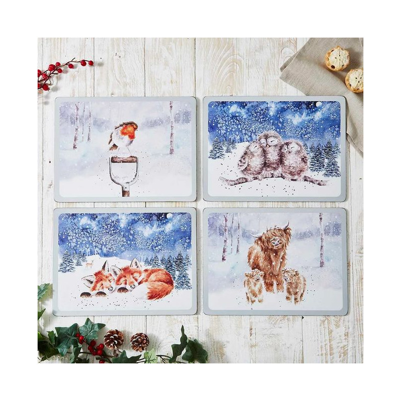 Zwierzęta Zima Podkładki Duże 4 szt.