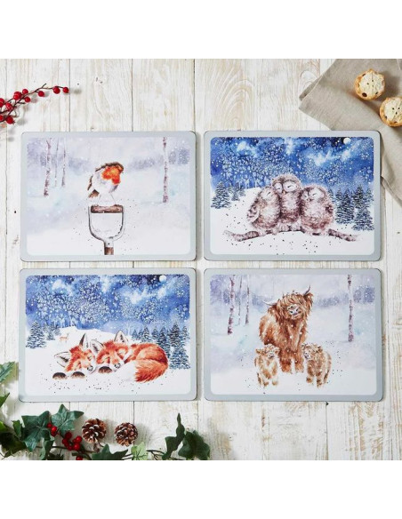 Zwierzęta Zima Podkładki Duże 4 szt.
