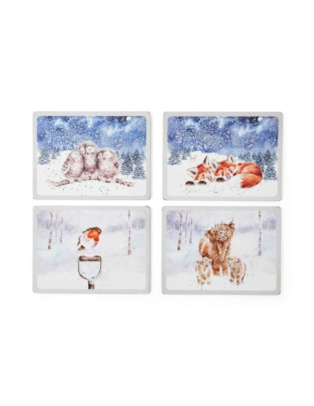 Zwierzęta Zima Podkładki Średnie 4 szt.