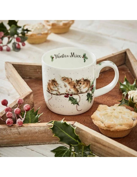 Myszki na Gałązce Ostrokrzewu Kubek Porcelanowy 310 ml