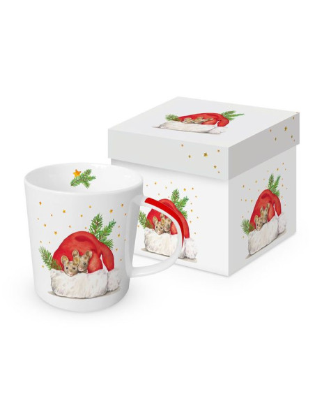 Myszki w Czapce Mikołaja Kubek Porcelanowy w Ozdobnym Pudełku 350 ml