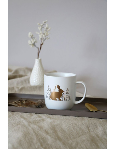 Wielkanocny Złoty Zając Kubek Porcelanowy w Ozdobnym Pudełku 400 ml