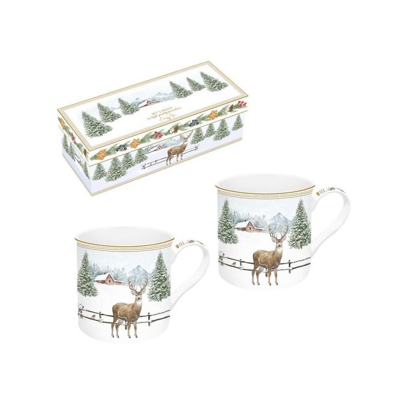 Jeleń Kubki Porcelanowe w Ozdobnym...