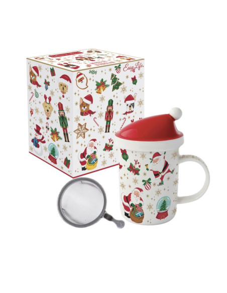 Świąteczne Mikołaje Kubek Porcelanowy z Zaprzaczem