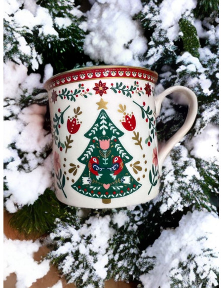 Christmas Folk Choinka Kubek Porcelanowy w Ozdobny