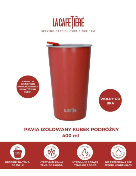 La Cafetiere Pavia Izolowany Kubek Podróżny 400 ml