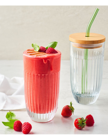 Ouessant Szklanka ze Szklaną Słomką i Pokrywką 400 ml