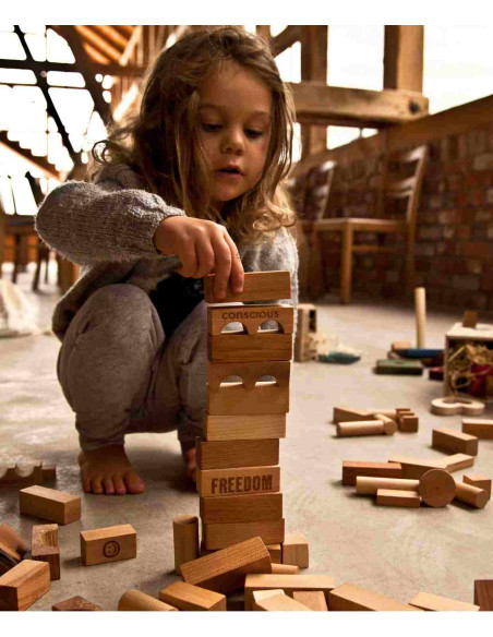 Drewniane Klocki w Skrzynce – Naturalne, 54 Elementy