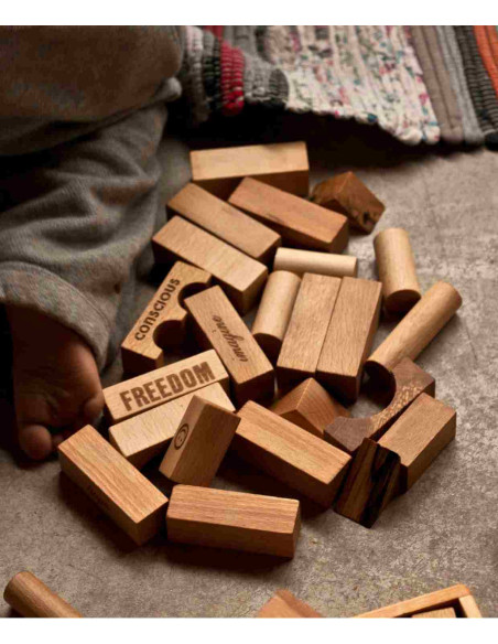 Drewniane Klocki w Worku – Naturalne, 100 elementów