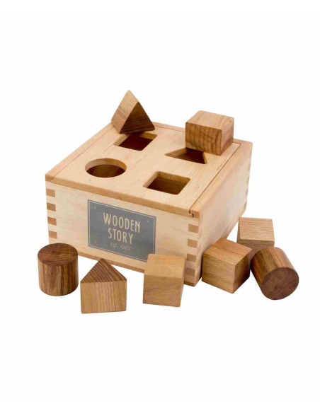 Drewniany Box do Sortowania Kształtów – Naturalny