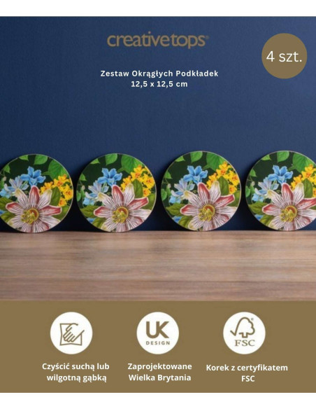 Kwiaty Podkładki Okrągłe Małe Premium – 4 szt.