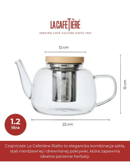 Szklany Dzbanek z Zaparzaczem i Pokrywką La Cafetière Rialto – 4 Filiżanki, 1,2 L