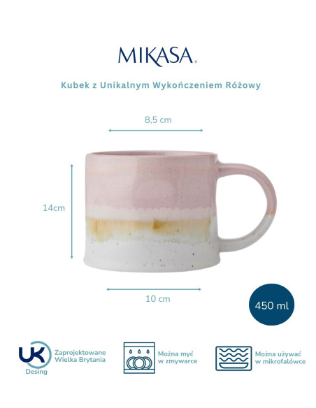 Mikasa, Kubek z Unikalnym Wykończeniem Różowy – 450 ml