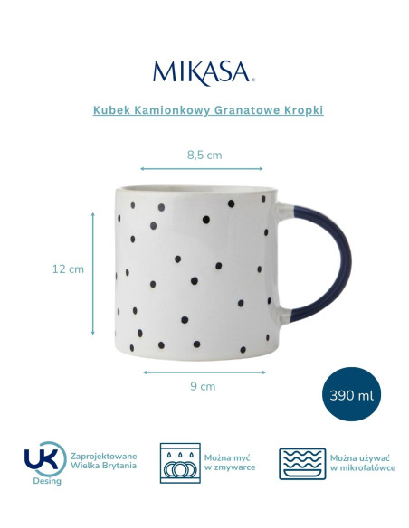 Mikasa, Kubek Kamionkowy Granatowe Kropki – 390 ml