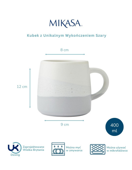 Mikasa, Kubek z Unikalnym Wykończeniem Szary – 400 ml