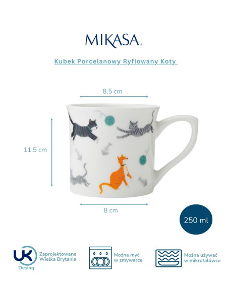 Mikasa, Kubek Porcelanowy Ryflowany Koty – 250 ml