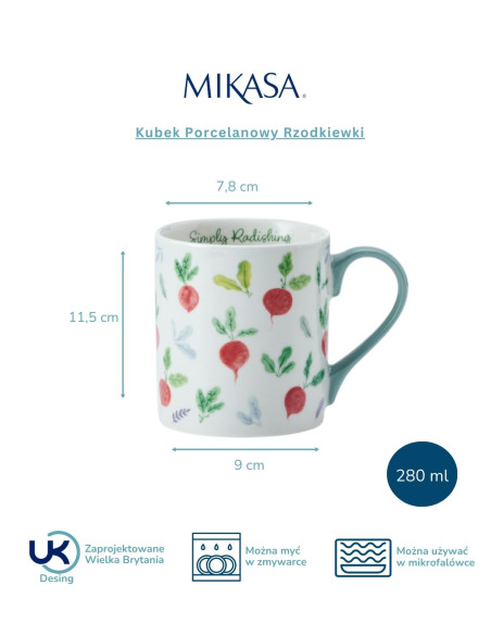 Mikasa, Kubek Porcelanowy Rzodkiewki – 280 ml