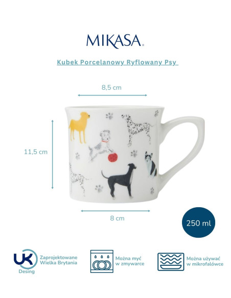 Mikasa, Kubek Porcelanowy Ryflowany Psy – 250 ml
