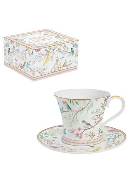 Ptasia Melodia – Filiżanka Porcelanowa ze Spodkiem w Ozdobnym Pudełku 200 ml
