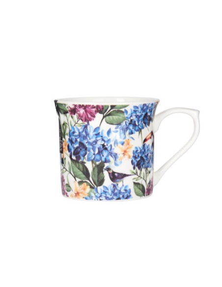 Porcelanowy kubek ryflowany Kwiaty, 300 ml