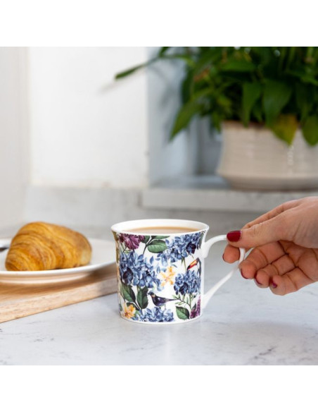 Porcelanowy kubek ryflowany Kwiaty, 300 ml