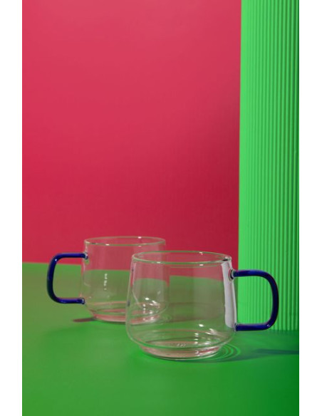 Zestaw 2 kubków szklanych La Cafetière z niebieskim uchwytem, 275 ml