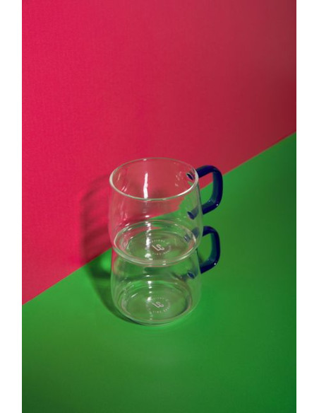 Zestaw 2 kubków szklanych La Cafetière z niebieskim uchwytem, 275 ml
