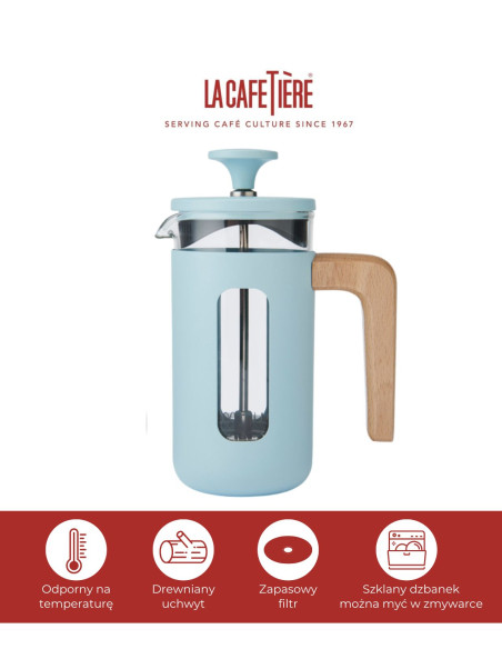 Zaparzacz do Kawy Typu French Press La Cafetière Pisa na 3 filiżanki, kolor błękitny