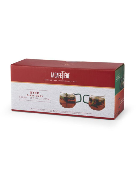 Zestaw 2 kubków szklanych La Cafetière z zielonym uchwytem, 275 ml