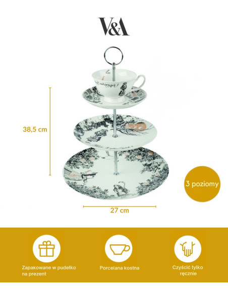 Alicja w Krainie Czarów 3-poziomowy Stojak Porcelanowy na Ciasto