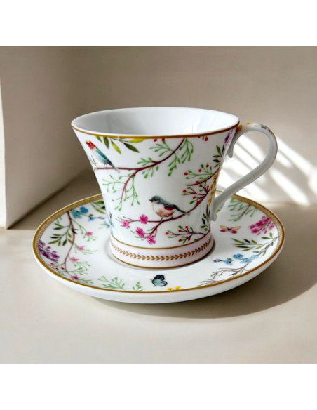Ptasia Melodia – Filiżanka Porcelanowa ze Spodkiem w Ozdobnym Pudełku 200 ml