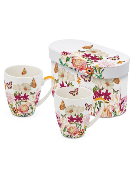 Kwiaty & Motyle Zestaw Kubków Porcelanowych w Ozdobnym Pudełku, 350 ml