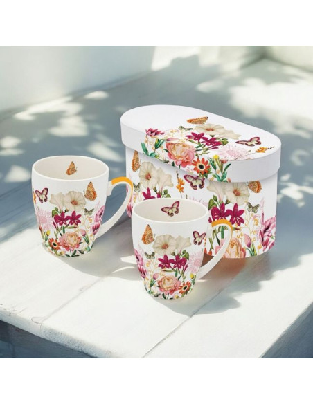 Kwiaty & Motyle Zestaw Kubków Porcelanowych w Ozdobnym Pudełku, 350 ml