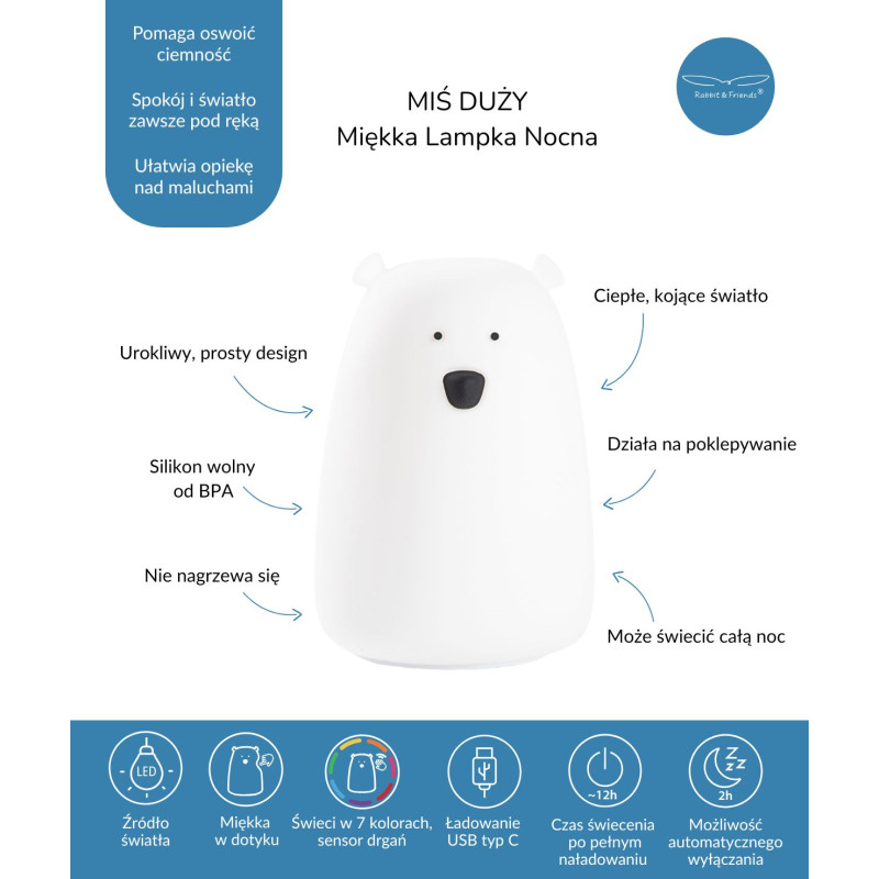Miś Duży Lampka Silikonowa Biała
