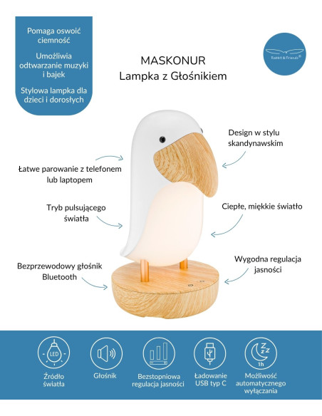 Maskonur Lampka z Głośnikiem Biała
