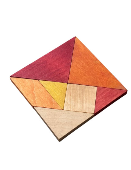 Drewniany Tangram w woreczku – barwa ciepła