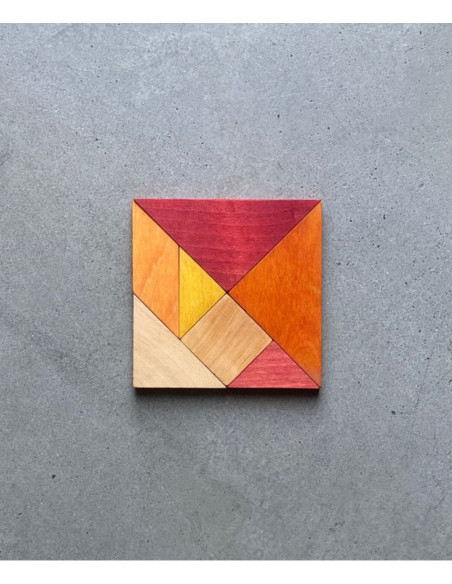 Drewniany Tangram w woreczku – barwa ciepła