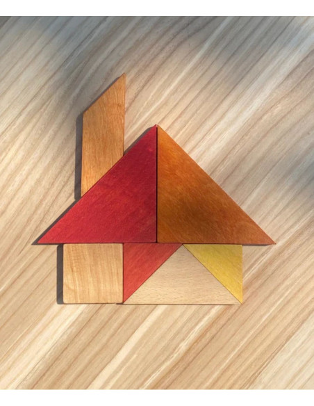 Drewniany Tangram w woreczku – barwa ciepła