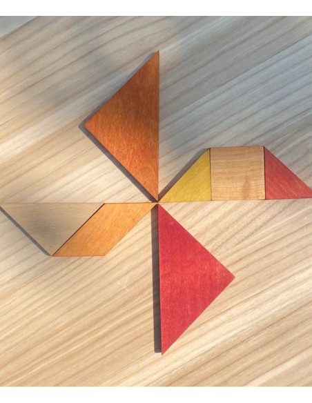 Drewniany Tangram w woreczku – barwa ciepła