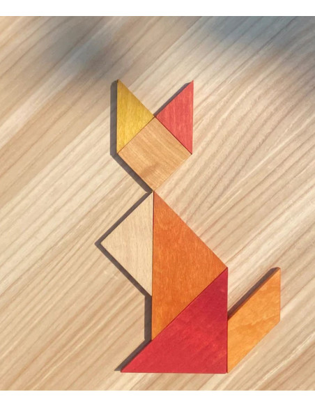 Drewniany Tangram w woreczku – barwa ciepła